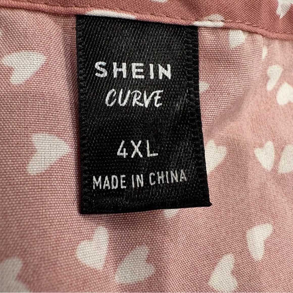 SHEIN Curve 4XL Pink Hearts V-Neck Tiered Ruffle Babydoll Swing Dress - Picture 5 of 10